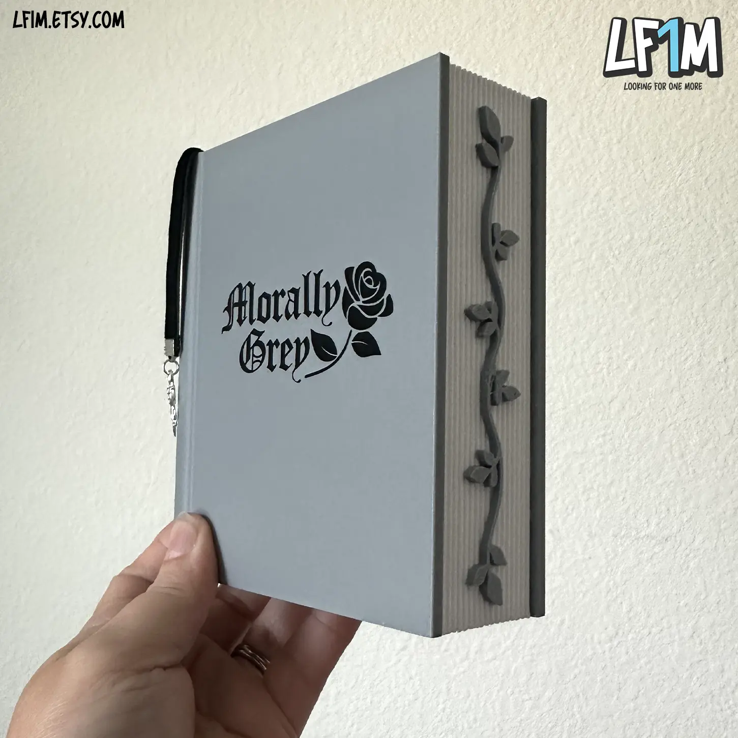 Morally Grey Book Shaped Bookmark Holder | Dark Romance Bookish Gift | Gothic Rose Bookshelf Decor and Accessory