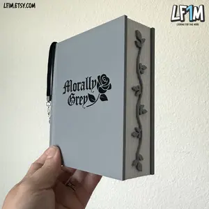 Morally Grey Book Shaped Bookmark Holder | Dark Romance Bookish Gift | Gothic Rose Bookshelf Decor and Accessory