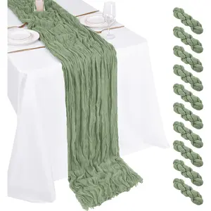 10 Pack Sage Green Cheesecloth Table Runner 17x108 Inch Boho Gauze Cheese Cloth Table Runners for Wedding Party Baby Shower Birthday Home Decor