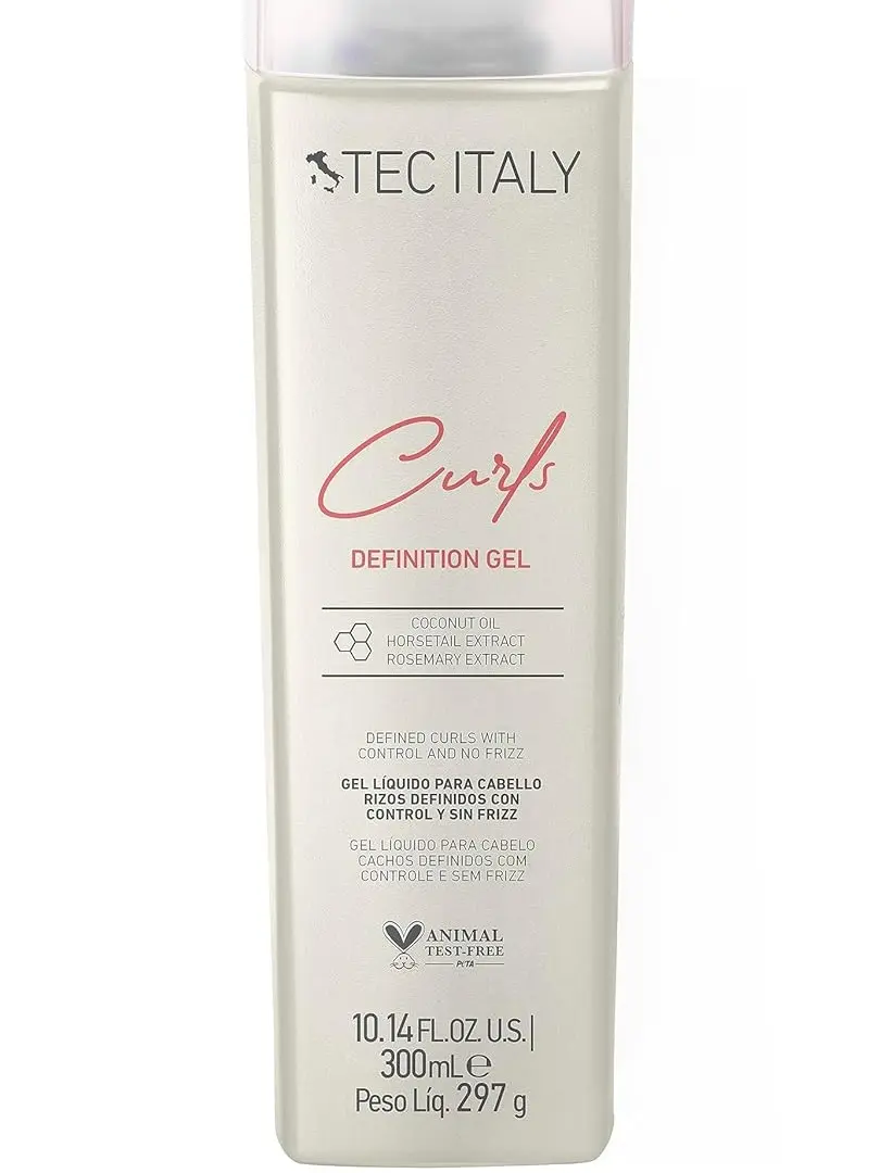 Tec Italy Curls Definition Liquid Gel - Professional Haircare with Coconut Oil, Plant Extracts, Cream, Gentle Soft Fix for Natural Curly Hair, 10.1 oz (250g), Jasmine, Horsetail Extract