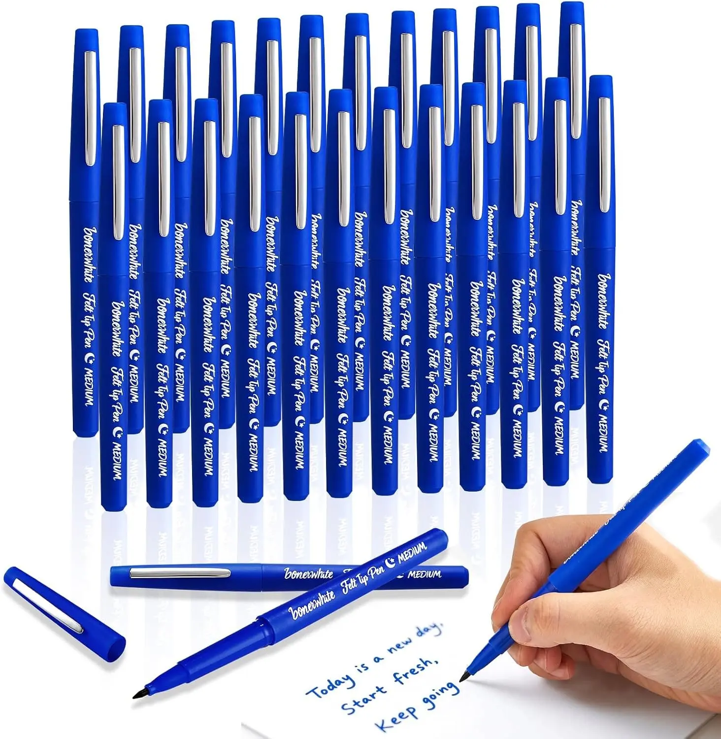 24 Pcs Blue Felt Tip Pens 0.7mm Medium Point Felt Tip Markers Pens for Journaling Writing Note Taking Planner Drawing School Office and Art Supplies for Teachers Students