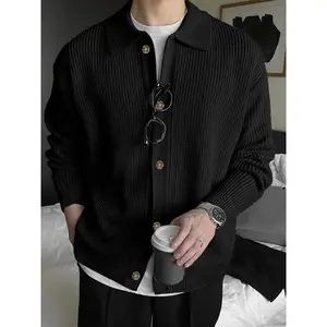 Autumn–Winter thick knit sweater coat, casual unisex cardigan, lapel long-sleeve polo shirt, medium fabric weight, fitted style