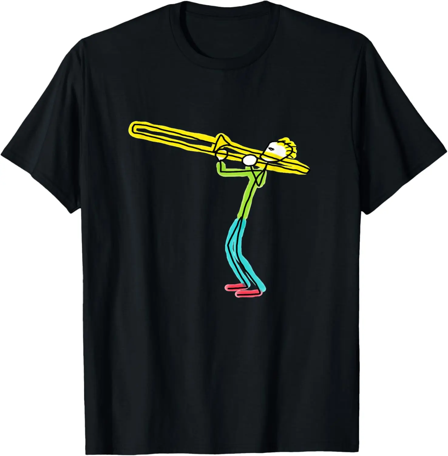 Women's 100% Cotton Vintage Casual Distressed Graphic Funny Trombone Stickman T-Shirt, Lady's Everyday Top, Comfortable Tshirt