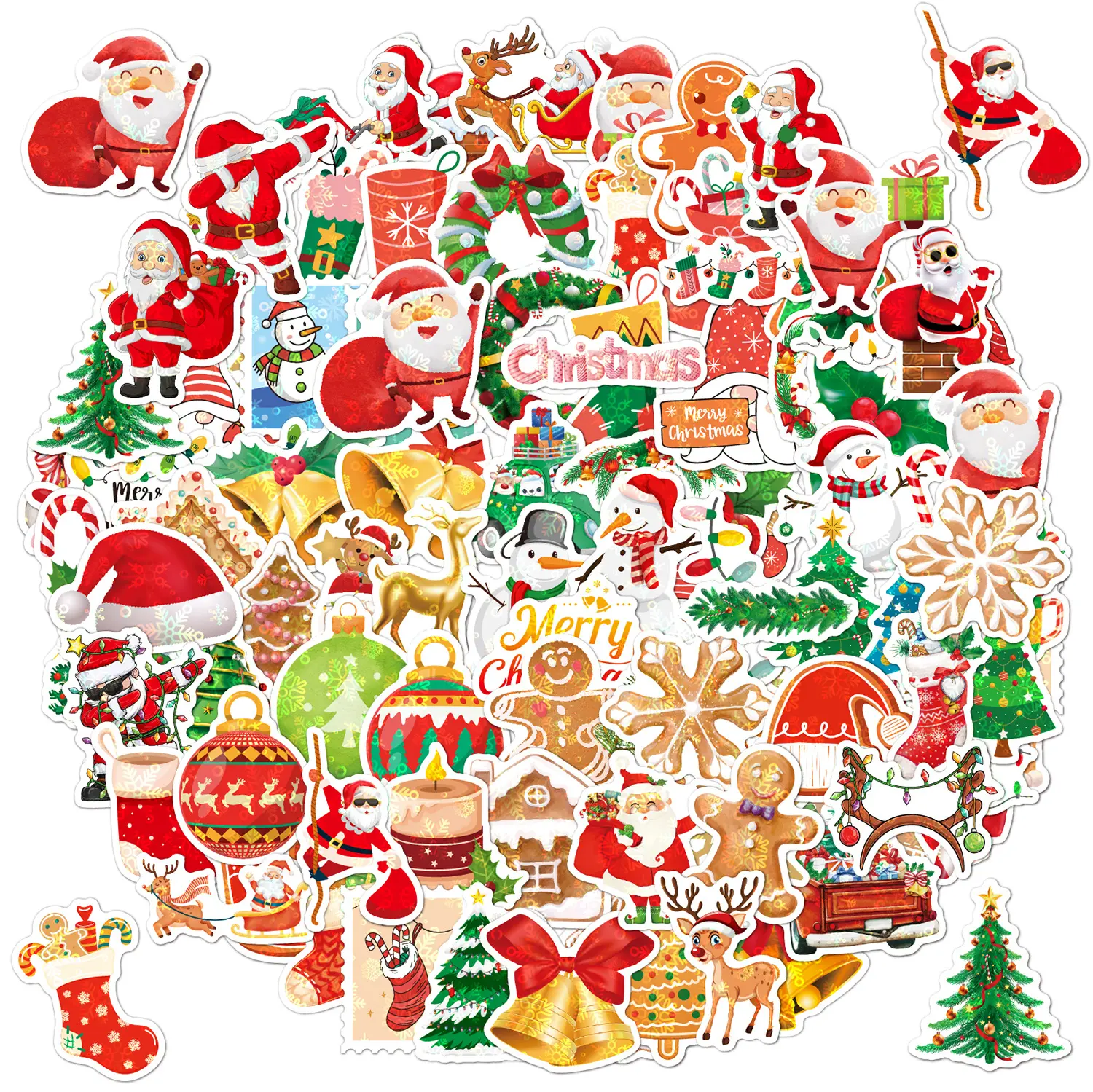 100pcs Christmas Stickers,Holographic Shiny Christmas Decorations Stickers,Waterproof Merry Christmas Decoration Stickers,for Scrapbooking Or Card Making Christmas Party Supplies