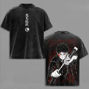Unisex Kagurabachi Anime Graphic T-Shirt - Short-Sleeve, Round Neck, Digital Print Anime Graphics, Sword Art Design, Retro Vintage Washed Cotton Fabric, Dark Aesthetic Oversized Menswear Streetwear Top for Fans