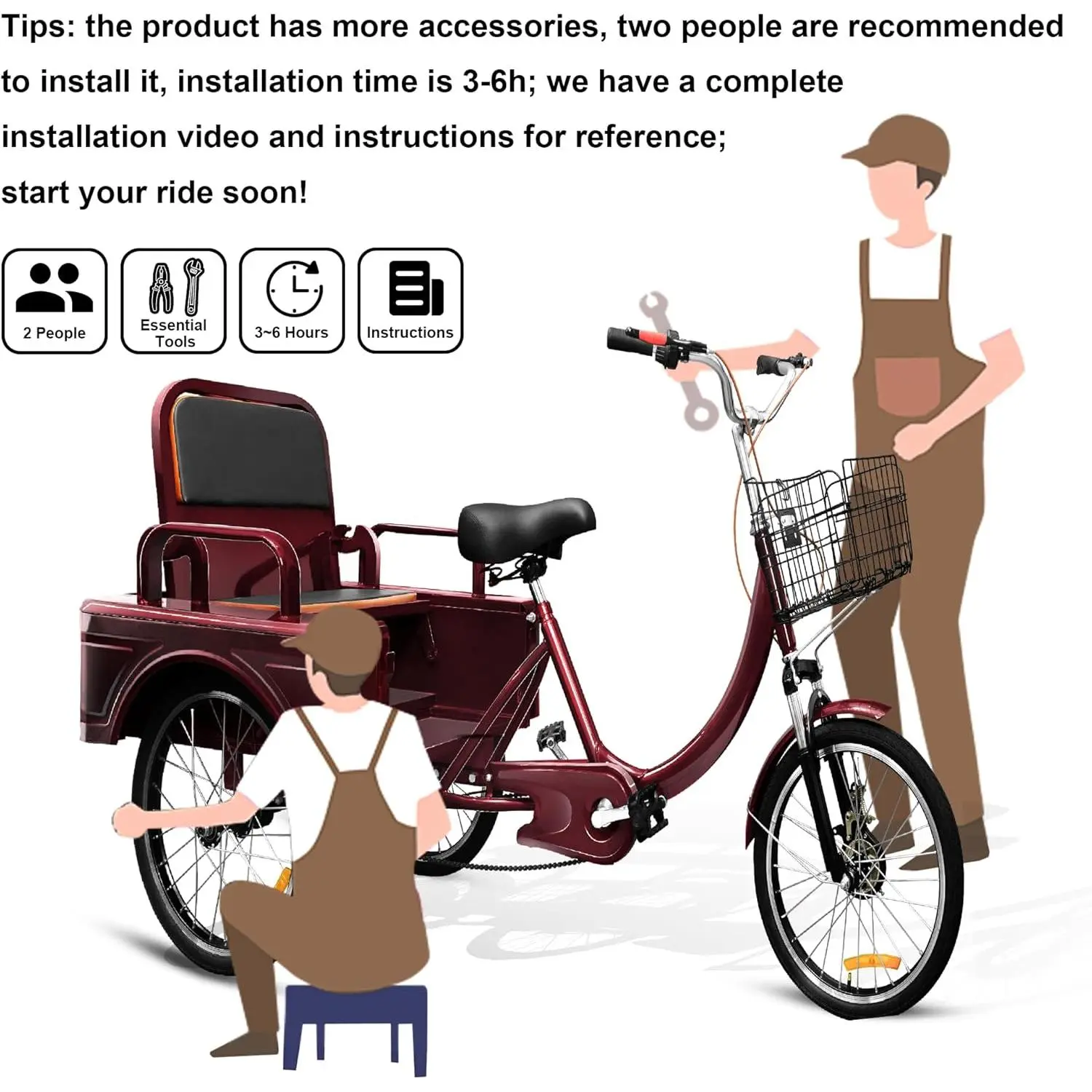 MOOITZ Adult Tricycle, 20 Inch 3-Wheel Bikes Carrying Passengers