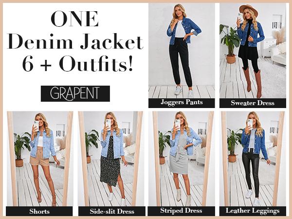 【Blue Waters’ Viral Picks】GRAPENT Women's Basic Button Down Long Sleeve Stretchy Jean Trucker Denim Jacket with Vintage Style for Casual Wear Collared Coats Coats