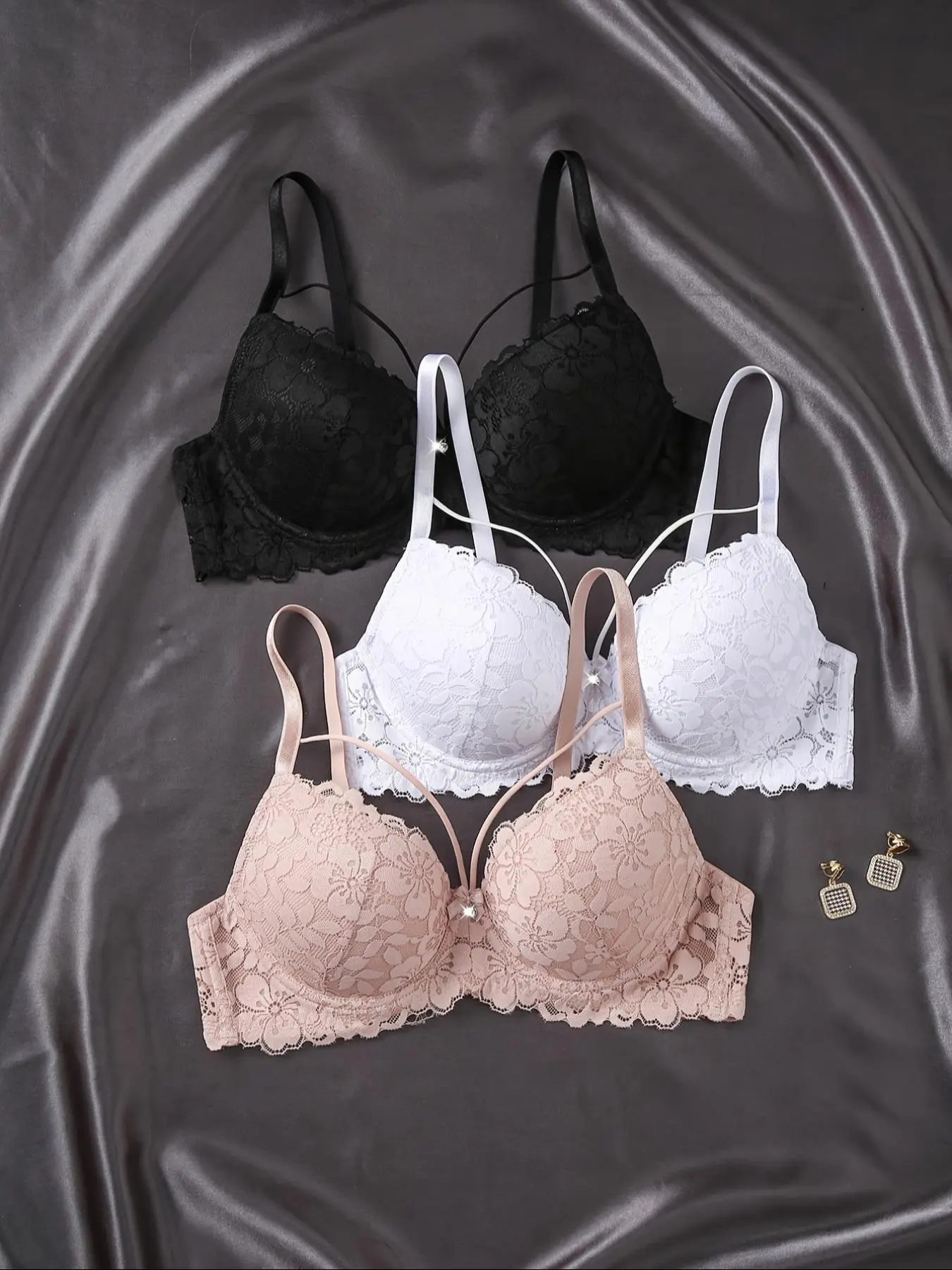 Women's sexy lace smooth comfortable feminine lingerie, thin cup breathable push-up bra, comfortable for everyday wear, Medium, Lace Bras, Underwear