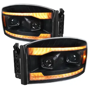2006??2008 Dodge RAM 1500 / 2006??2009 RAM 2500 3500 Projector Headlights with Switchback Amber LED Strips, Sequential Turn Signals, DRL & Startup Animation (Black Housing / Clear Lens)