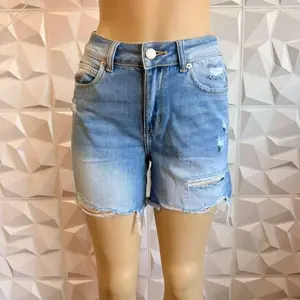 High-Rise Distressed Denim Bermuda Shorts