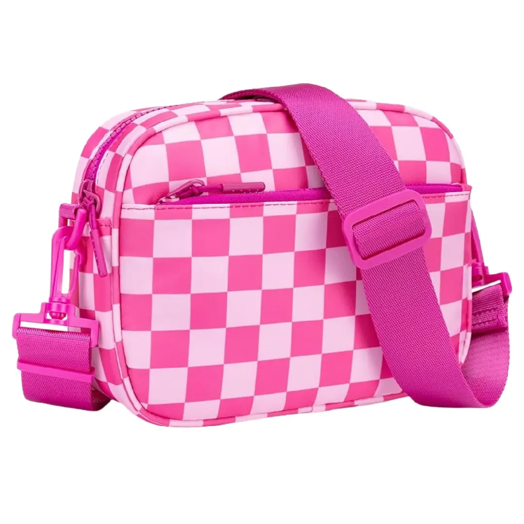 Checkerboard Nylon Crossbody Bag Lightweight Nylon Small Crossbody Bags Wide Strap for Women Travel Purse,Small Checkered Crossbody Bag for Women Cute Purses  Casual Shoulder Handbag Wallet with Adjustable Wide Strap Pattern