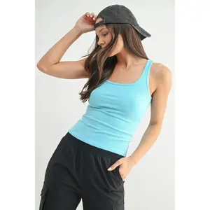 MONO B Square Neck Micro-Ribbed Tank Top