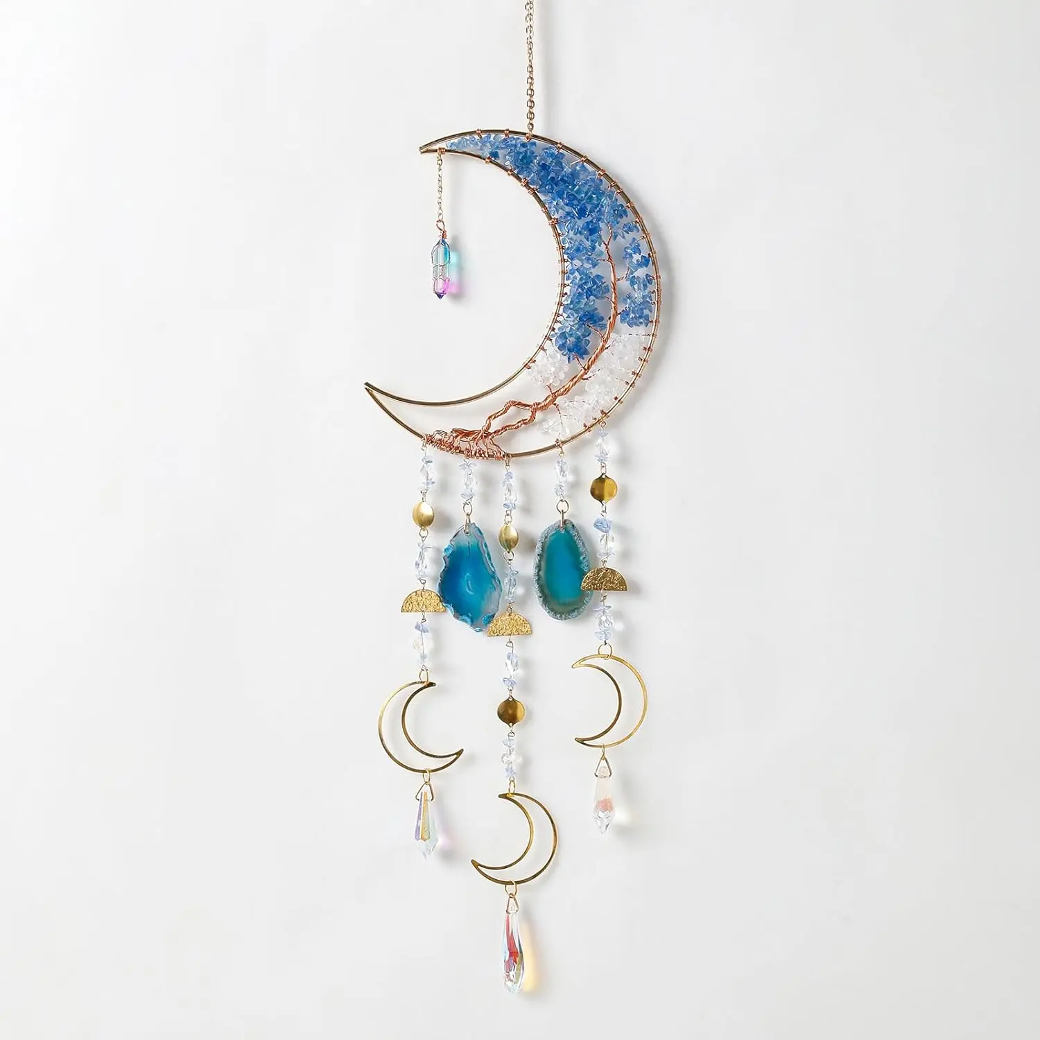 Dream Catcher 7 Chakra Tree of Life Dream Catcher with  Handmade Dreamcatcher Wall Decor for Adults Boys Girls,Bedroom,Wedding,Garden,Bless (Blue Moon with Pendant)