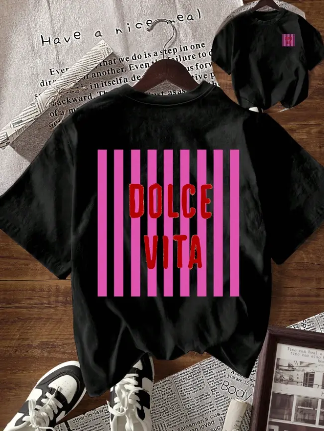 Women's Soft Cotton Cropped Short-Sleeve T-Shirt - Chic Vibrant Dolce Vita Striped Graphic, Comfortable Casual Style, Ideal for Summer Beach Trips, Pair with Jeans, Shortsleeve