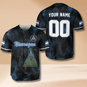 Nicaragua Flag Baseball Jersey Custom Name & Number, Unisex Button-Up Shirt