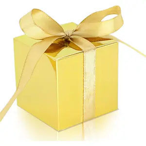 100 Pack Favor Boxes 2x2x2 inch Candy Boxes   Boxes with Ribbons for Wedding  Shower Decorations Birthday Party Supplies