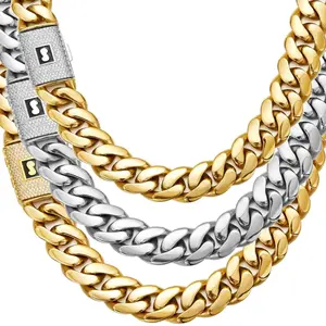 2026 New Style Miami Cuban Link Chain Monaco Necklace For Men Stainless Steel Hip Hop Jewelry