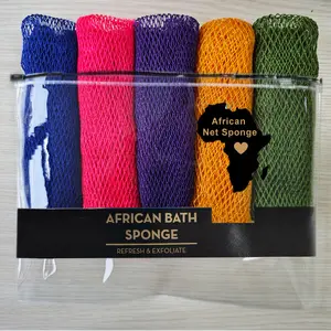 5 Piece African Exfoliating Net Sponge Bundle, Ethically Sourced from Nigeria Bath Sponge Bath Sponge Shower
