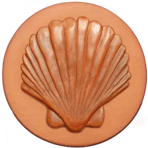 089 Seashell Rycraft 2" round Cookie Stamp with handle and glaze, for decorating cookies and fondant as well as paper and clay crafts. Handmade in the USA since 1968.