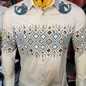 Lamasini Men's Embroidered Denim Shirt - Casual Menswear with Unique Patterns and Designs