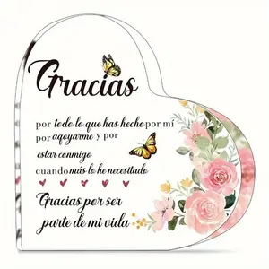 Acrylic Decorative Piece, Spanish Thank You Gift for Men, Heart-Shaped Keepsake for Family & Office Desk Decor, Thoughtful Gift for Friends & Family, Heart Plaque