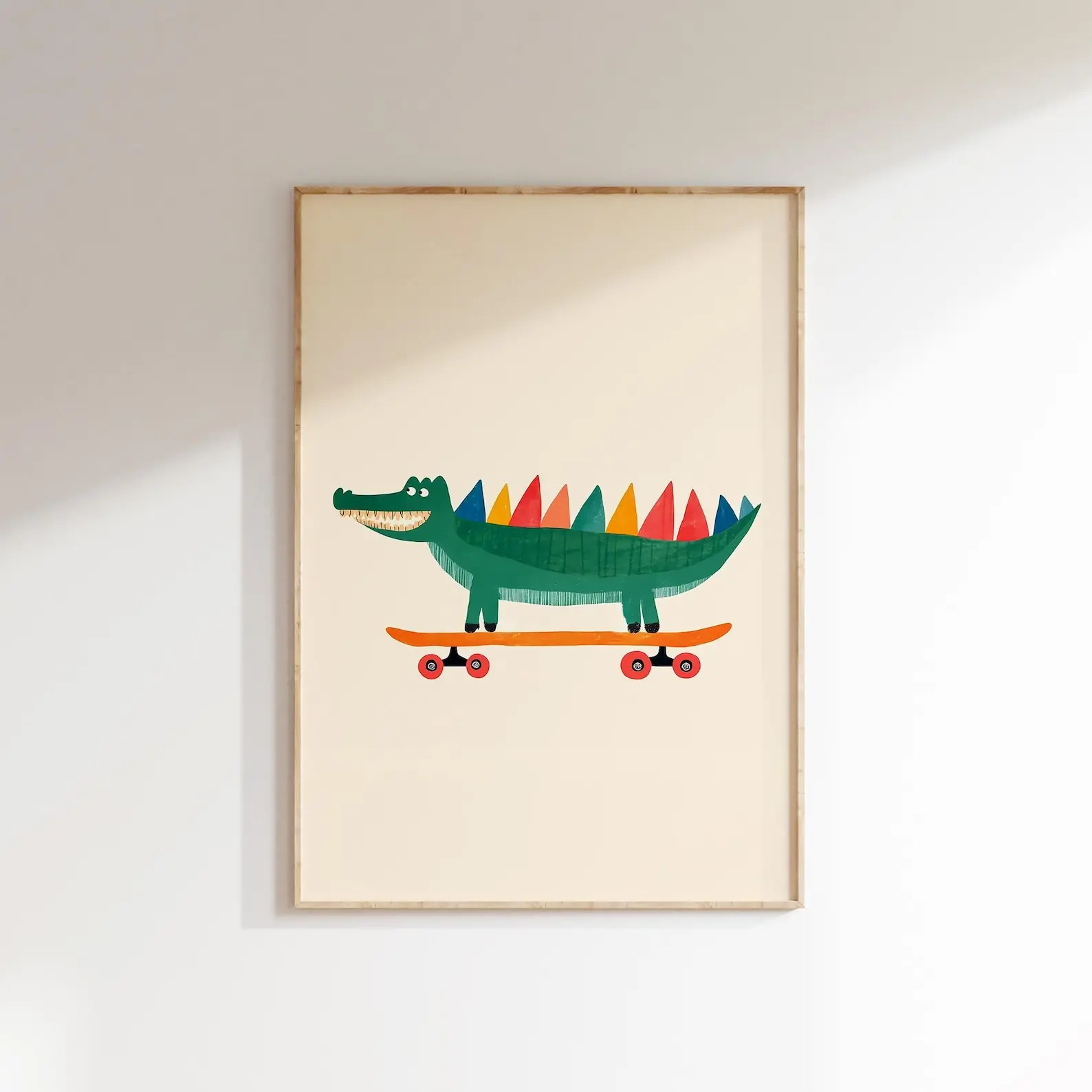 Skateboarding Crocodile Wall Art Kids Room Decor Nursery Animal Print Boys Room Poster Playroom Skateboard Animal Art Premium Luster Photo Paper Inkjet Printing Double-Sided Tape Hanging Option