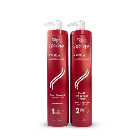 I Belli Capelli Ravenna Keratin Smoothing System 2000ml Cleansing Kit - Anti-Frizz Shampoo & Gloss Reconstructor, Amino Acid-Vitamin Blend, Honeycomb Realignment, 3-6 Month Results for Adult Curly Hair