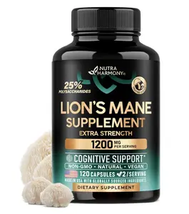 Lions Mane Supplement Capsules - Organic Lions Mane - Made in USA - Fruiting Bodies Extract - 1200 mg, 25% Polysaccharides - Memory & Focus Support - As Lions Powder - 120 Capsules, 2 Month Supply