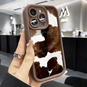 Case for iPhone 17 16 Pro Max 15 Plus 14 13 12 11 XS XR Farmer Cow Light Beige Pattern Pocket-Friendly Shockproof Silicone Protective Cellphone Softcase Valentine Gift for Girls and Women