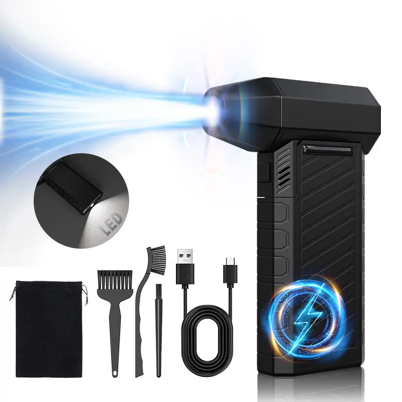 Handheld Electronic Air Duster Blower Tool, Ultra-High RPM High-Speed Mini Blower, 3-Level Adjustable Turbo Fan with LED Light, Eco-Friendly Sustainable Wireless Cleaner for Car, Keyboard, Office Use