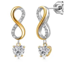 925 Silver and 10K Yellow Gold Lab Grown Diamond Dangle Earrings for Women | 0.94 Cttw | Gemstone April Birthstone | DEF Color | VVS-VS Clarity | Heart Shape 5MM