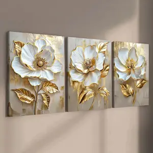 3-Pack Wood Frame Canvas Art Posters, Flower Design, Modern Home Decor, Waterproof, Ideal for Bedroom, Hallway, Office