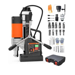 Magnetic Drill, 1750W 2" Boring Diameter, 2922Lbf Power Portable Magnetic, 810 PRM, 10-Speed，with 10Pcs Drill Bits 3Pcs Twist Drill and 1Pcs Plastic Box for Metal Surface, Industrial