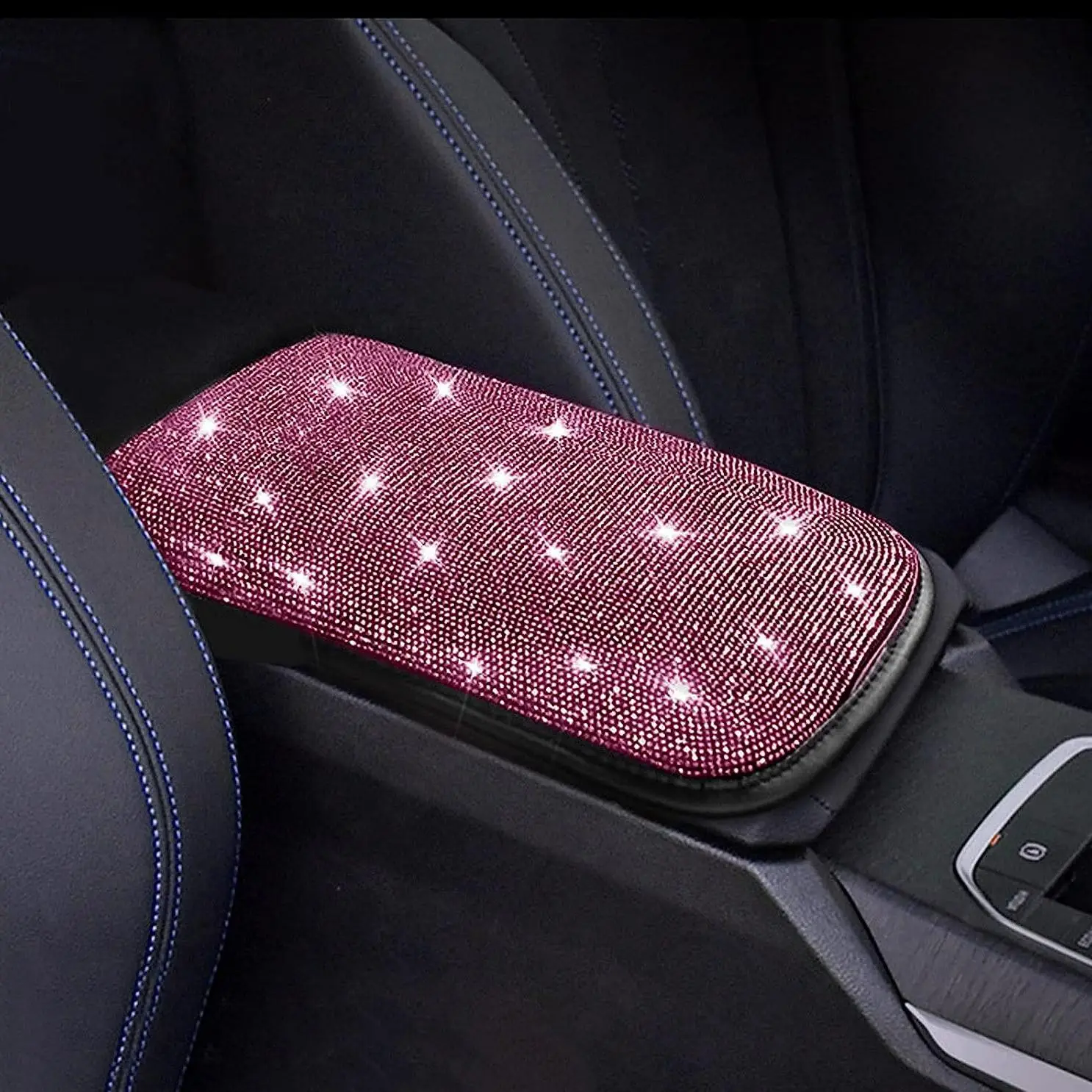 Glitter Car Armrest Box Mat, Artificial Diamond Anti-Slip Car Center Console Cover, Anti-Slip Car Center Console Cover