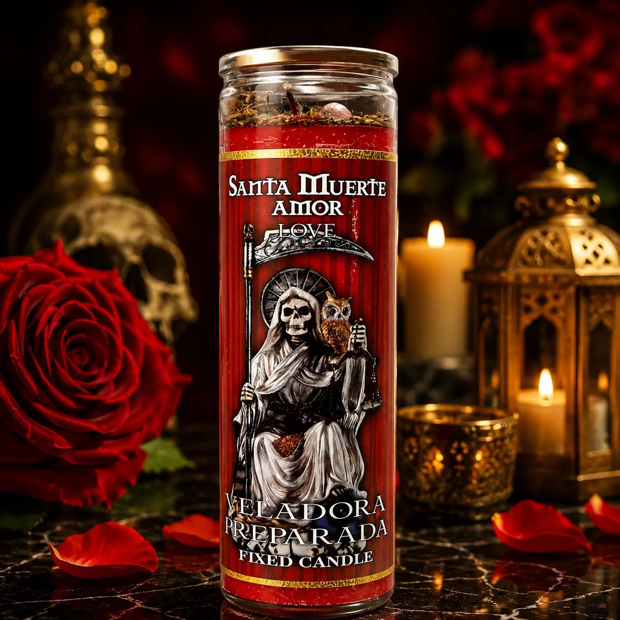 Santa Muerte Love Prayer Candle- Glass Candle