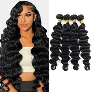 Loose Deep Bundles Human Hair Brazilian Virgin Hair Deep Wave Bundles Sew In Quick Weave Human Hair Bundles for Women Water Wave BUndles Hair Extensions