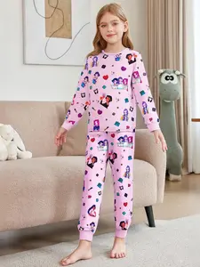 Kpop Demon Hunters Girls' Summer Pajama Set, Long Design, Cute Cartoon Print, Breathable and Skin-Friendly, Christmas Gift