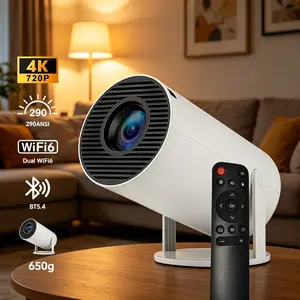 Mini Portable Tabletop Pico Projector - 720P LED Home Cinema Projector with Android OS, 290 ANSI Lumens, Bluetooth 5.4, WiFi, Auto Keystone, 180° Rotatable, 130" Screen, Built-In Audio, Remote Control, Mount Compatible for Home Cinema, Gaming