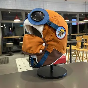 Aeropostale Bear Pilot Trapper Hat Windproof Fleece Lined Adjustable Fit Adult Winter Wear Pastel Pink Burgundy Cream Blue Hat with Detachable Face Mask and Retro Pilot Goggle Design（Hat circumference: 19.69-21.65 inches）