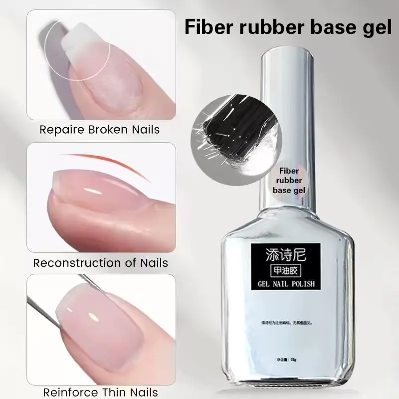 Fiber Rubber Base Gel - Fast Nail Building Gel, Builder Gel Nail with Strong Adhesion, Acrylic Soft Gel, Extend Gel, Suitable for Broken, Weak Nails, Glass Fiber, and Gel Extensions, Includes Brush for Easy Application, Essential for Nail Art, Nail Care