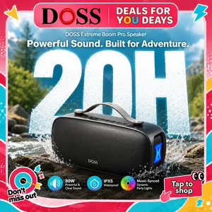 DOSS Extreme Boom Pro D300 Portable Bluetooth Speaker - 80W Immersive Stereo Bass, 3-Mode Pro EQ, 20H Playtime, Beat-Driven Lights, IPX6 Waterproof, USB Type-C Rechargeable, for Camping, Backyard Parties, Mobile Audio