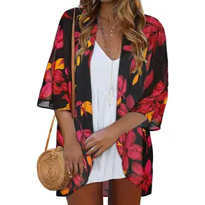 Women Kimono Cardigans Casual Summer Tops Cover up Open Front Floral Print Resort Wear 2026Gift