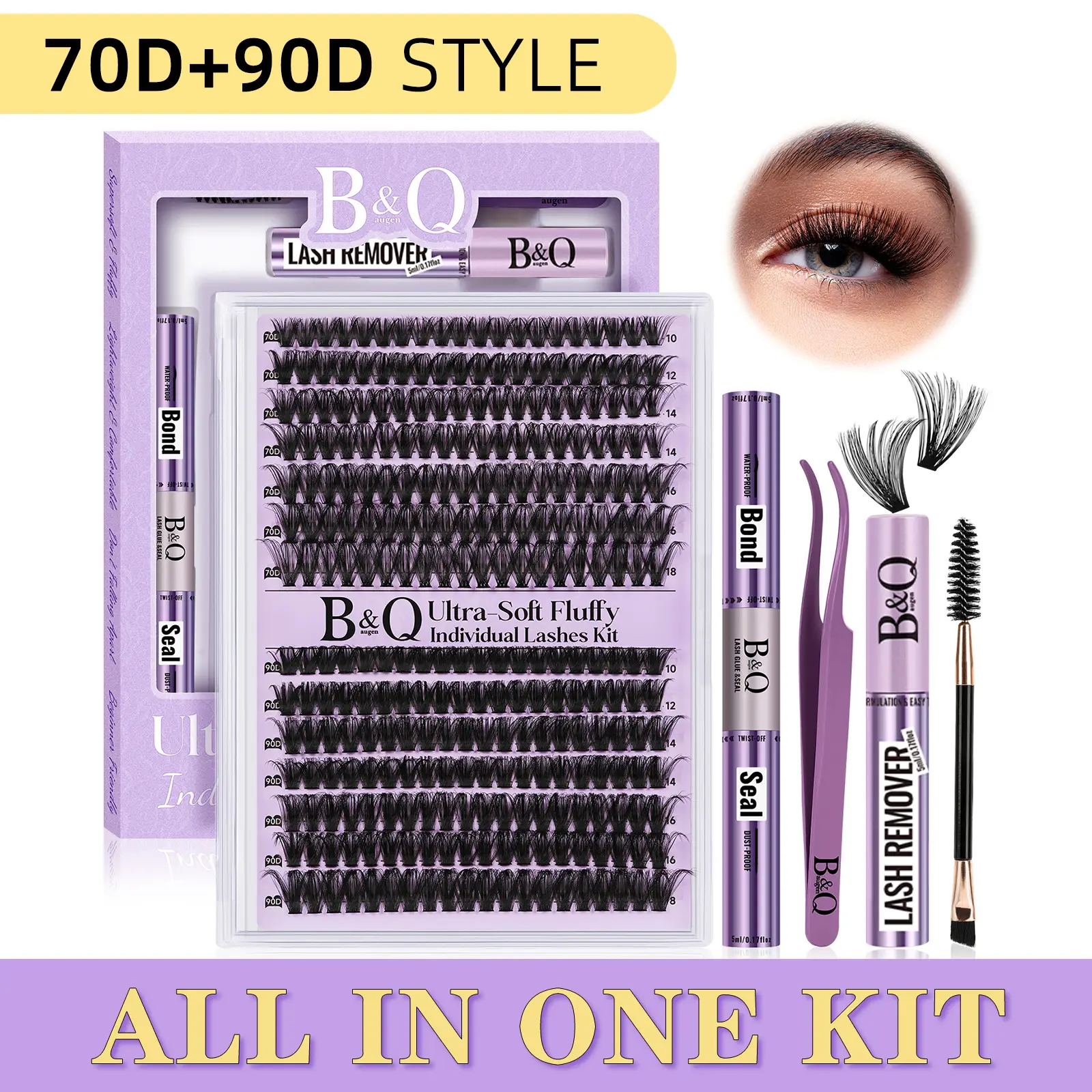 B&Qaugen 70D+90D Kit l 280pcs 10-18MIX Mega Volume Lashes,D-Curl,Lash Bond & Seal for DIY Lash Extension,Waterproof Makeup Comestic #TikTokShopBacktoS