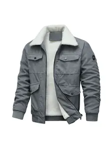 Men's Corduroy Fleece Lined Jacket, Thick Warm Coat with Collar Pockets, Fashionable Casual Outerwear for Fall & Winter