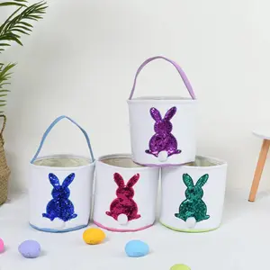 Easter Bucket Bunny Tail Ear Flannel Basket Girls Boys Easter Gifts Rabbit Toddler Toys Candy Eggs Buckets Storage Bag