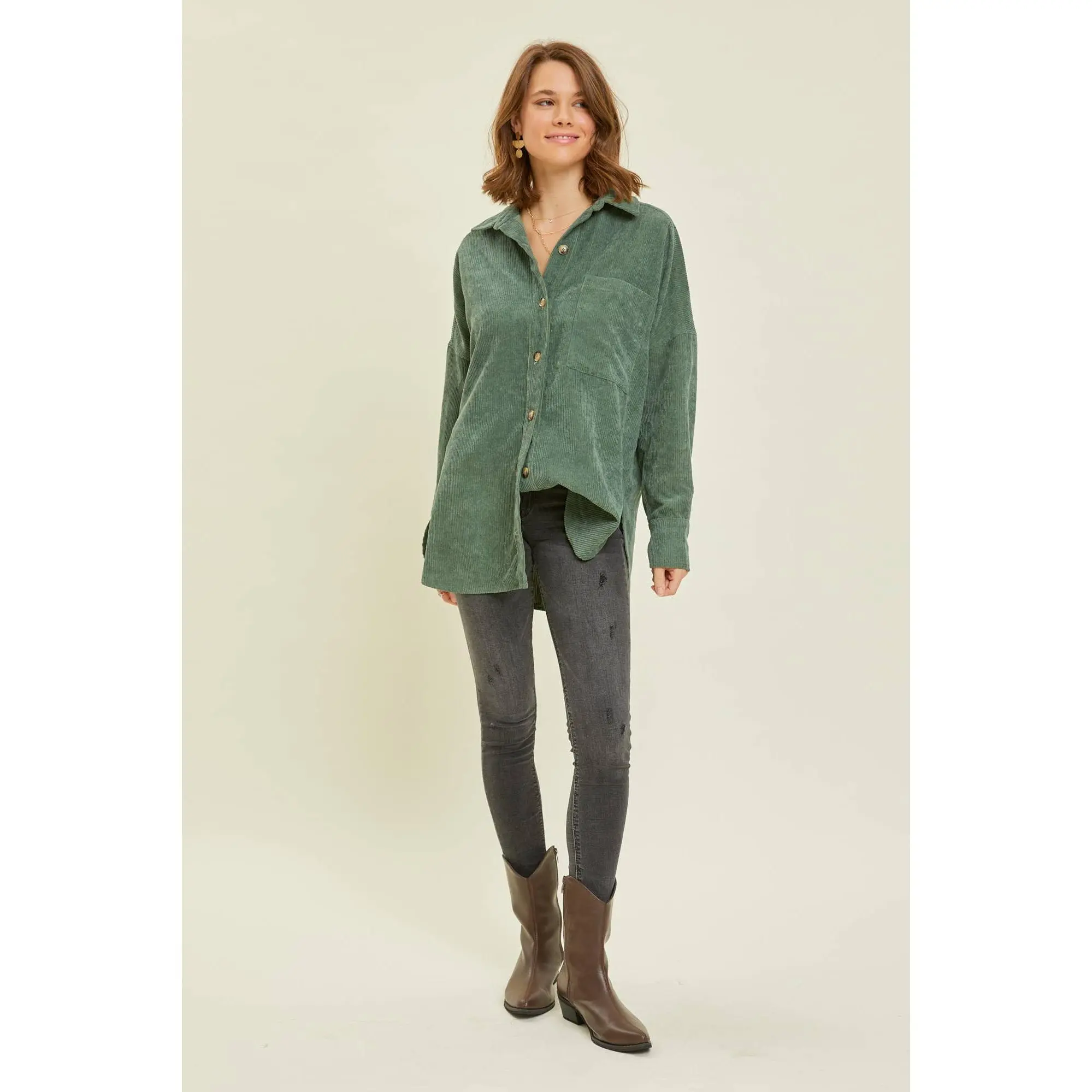 OVERSIZED CORDUROY TUNIC SHIRT/SHACKET