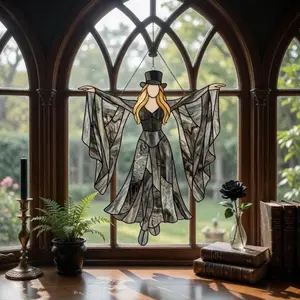 Boho Dancing Lady Suncatcher Acrylic Hanging Ornament 1 Layer, Mystical Gothic Woman Window Spinner, Witchy Boho Sun Catcher Decor, Retro Aesthetic Hanging Window Ornament, Garden Porch Home Decor Gift for Women