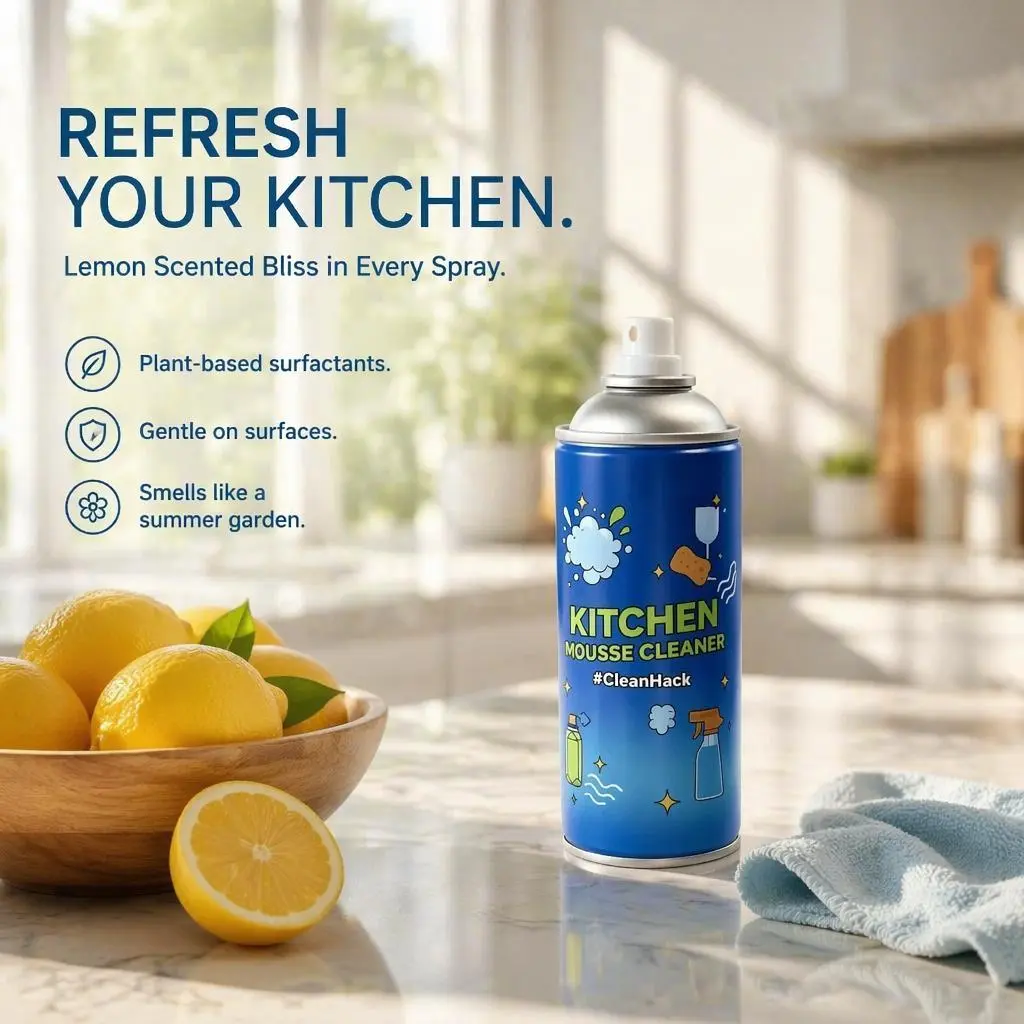 Lemon-Scented Heavy-Duty Kitchen Cleaning Foam Spray  Pressurized Formula Quickly Dissolves Grease  Multi-Purpose Cleaner for Stoves  Ovens  Range Hoods
