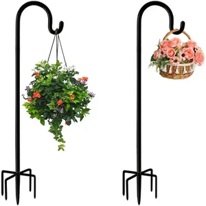 Shepherds Hook 48 Inches 2 Packs for Bird Feeder Pole Bird Feeder Hanger Shepherds for with 5-Prong Base for Lanterns Planting Hanger Weddings (48")