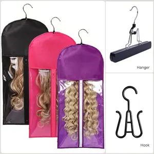 Alipearl Storage Bags with Hanger Wig Holder for Multiple Wigs Dust-proof Storage Organizer with Hook Hair Extensions